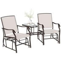 Outsunny Double Glider Companion Rocking Chairs Loveseat Garden Table Beige