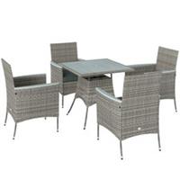 Outsunny Rattan Dining Set with Parasol Hole, Garden Table and Chairs, Grey