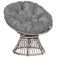 Outsunny 360 Swivel Rattan Papasan Moon Bowl Chair Round Outdoor w/ Padded-Grey