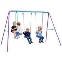 Outsunny Metal Swings Set w/ Seesaw, Adjustable Height, Purple
