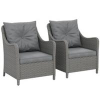 Outsunny 2 Pieces Rattan Garden Chairs, Cushioned Rattan Chairs, Dark Grey