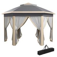 Outsunny 3x4m Hexagon Gazebo w/ Curtains Khaki, Refurbished