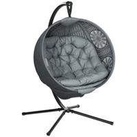Outsunny Hanging Swing Chair w/ Metal Stand, Charcoal Grey, Refurbished