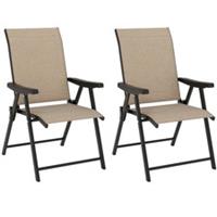 Outsunny 2 Folding Garden Dining Chairs, Mesh Seat, Brown, Refurbished