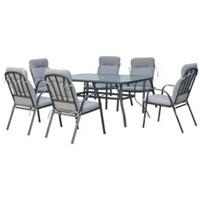 Outsunny 7-Piece Garden Dining Set w/ Umbrella Hole, Grey, Refurbished