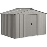 Outsunny 9 x 6FT Galvanised Garden Storage Shed with Sliding Door, Grey
