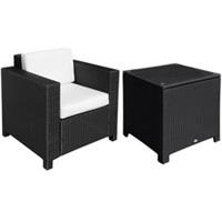 Outsunny 3 Piece Rattan Bistro Set Outdoor Sofa Chairs Coffee Table w/ Cushions