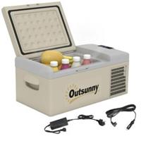 Outsunny 16L Car Refrigerator Fridge Freezer, 12/24V DC and 100-240V AC, Khaki
