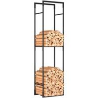 Outsunny Metal Firewood Log Holder, Firewood Rack with Adjustable Shelf