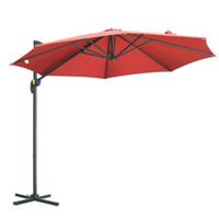 Outsunny 3x3m Cantilever Parasol Garden Umbrella Cross Base Wine, Refurbished