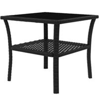 Outsunny PE Rattan Coffee Table 2-Tier Glass Top Black, Refurbished