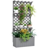 Outsunny Wooden Raised Planter with Trellis and 2 Shelves, Grey
