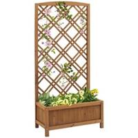 Outsunny Wooden Planter with Trellis, Raised Bed for Garden, Brown
