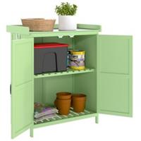 Outsunny Wooden Garden Storage Shed w/Hinged Roof and Shelf, Light Green