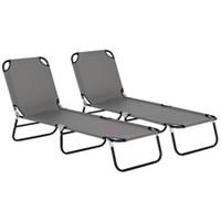 Outsunny 2 Piece Reclining Chaise Lounge with 5-Level Adjustable Backrest Grey
