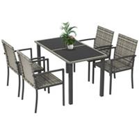 Outsunny Rattan Garden Furniture for 4, Dining Table and Chairs, Mixed Grey