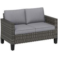 Outsunny Rattan Sofa with Cushions, 2 Seater Garden Furniture, Dark Grey