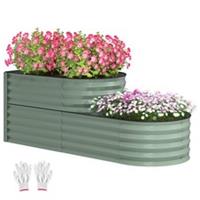 Outsunny 2-Tier Galvanised Raised Garden Bed with Safety Edging Light Green