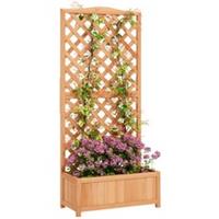 Outsunny Garden Wooden Planter Box with Trellis Flower Raised Bed Brown