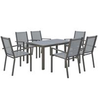 Outsunny Garden Dining Set for 6, Outdoor Dining Table and Chairs, Grey