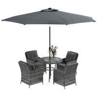 Outsunny Luxury Rattan Garden Dining Set W/ Parasol, Cushions, Mixed Grey