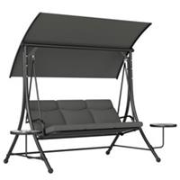 Outsunny 3 Seat Garden Swing Chair Steel w/ Adjustable Canopy and Coffee Tables