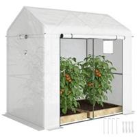 Outsunny Walk-in Greenhouse, Green House with Mesh Windows, White