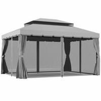 Outsunny 3x4m 2-Tier Gazebo Aluminium Garden Marquee Party Tent Light Grey
