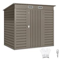 Outsunny 6 x 4FT Galvanised Metal Garden Shed with Lockable Door, Grey