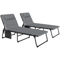Outsunny Folding Sun Loungers Set of 2, Reclining Sun Bed, Charcoal Grey