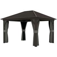 Outsunny 3.6 x 3(m) Metal Garden Hardtop Gazebo with Screened Curtain Dark Grey