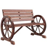 Outsunny 2 Seater Garden Bench w/ Wooden Cart Wagon Wheel Brown