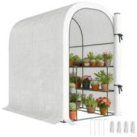 Outsunny Walk-in Greenhouse Garden Plant Growhouse with Roll-up Door, White