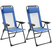 Outsunny Set of 2 Metal Portable Folding Recliner w/ Adjustable Backrest, Blue