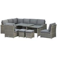 Outsunny 10-Seater Sofa Sectional W/ Cushioned Seat, Footstools and Glass Table