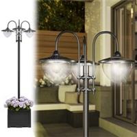 Outsunny 3-head LED Solar Light Lamp Street Light Post with Planter Base, Black
