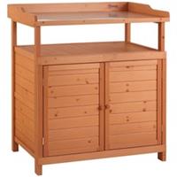 Outsunny 2 In 1 Potting Bench Table w/ Storage Cabinet and Galvanized Table Top