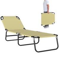 Outsunny Folding Lounge Chair Outdoor Chaise Lounge for Bench Patio Beige