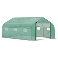 Outsunny 4.5x3x2m Tunnel Greenhouse w/ 6 Windows Roll Up Door Green, Refurbished