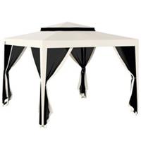 Outsunny 3 x 3 m Gazebo, Netting Party Tent w/ Double Tier Roof, Cream White