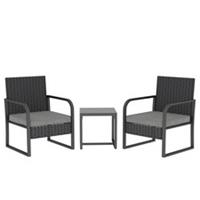 Outsunny Rattan Bistro Set, 3 Piece Garden Furniture Set Cushions, Black