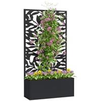 Outsunny Metal Garden Bed with Trellis, Raised Planter with Privacy Panel