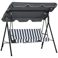 Outsunny Outdoor Metal Hammock Swing Chair 3-Seater Patio Bench Garden Grey