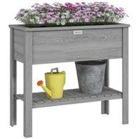Outsunny Wooden Raised Garden Bed, Elevated Planter Box with Storage Shelf