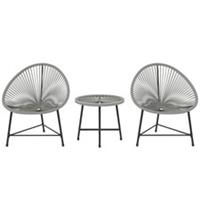Outsunny Rattan Bistro Set, Cushioned Acapulco Chairs, Glass Table, Grey