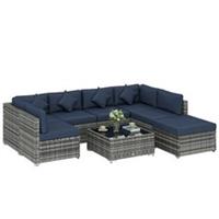 Outsunny 8 Pieces Patio Rattan Sofa Set, Garden Furniture Set Dark Blue