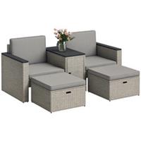 Outsunny 5 Piece Rattan Garden Furniture Set w/ Storage Table, Grey
