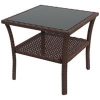 Outsunny PE Rattan Coffee Table, Two-tier Side Table with Glass Top, Brown