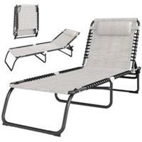Outsunny Folding Beach Chair Chaise Lounge 4 Adjustable Positions, Cream White