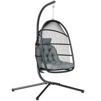 Outsunny Rattan Hanging Egg Chair with Stand, Cushion, Dark Grey